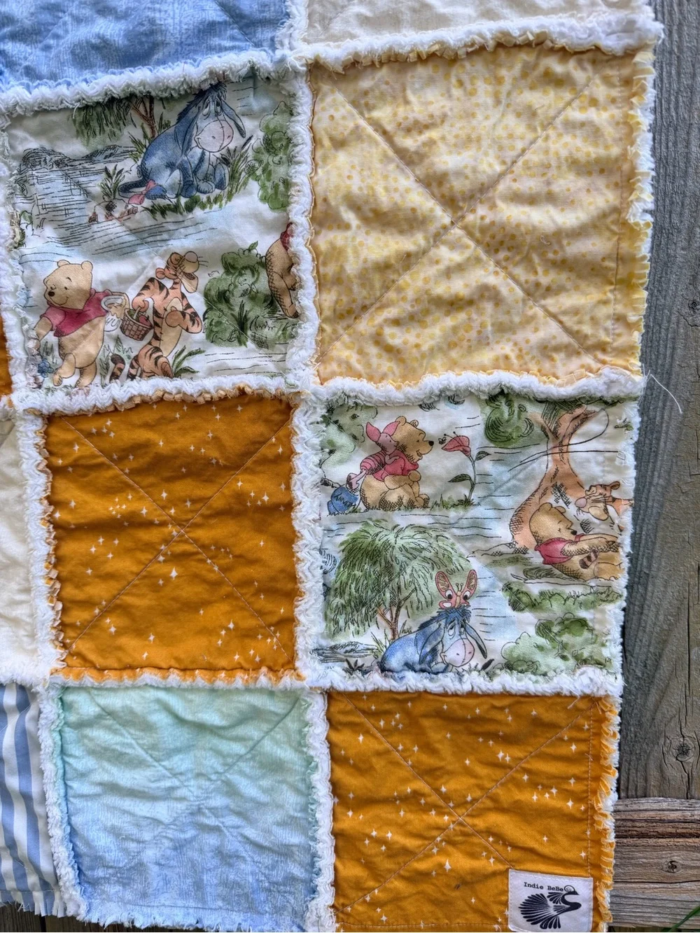 Handmade Bear Rag Quilt: Winnie the Pooh Honey Pot Bear Tiger Baby Blanket
